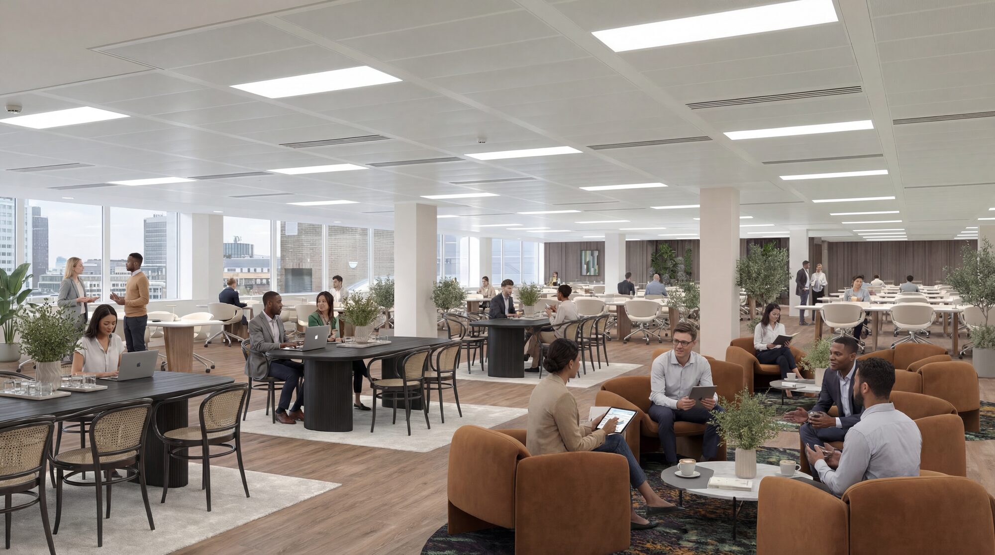 12-18 Grosvenor Gardens, second wide angle with the window line, lounge cluster and breakout area