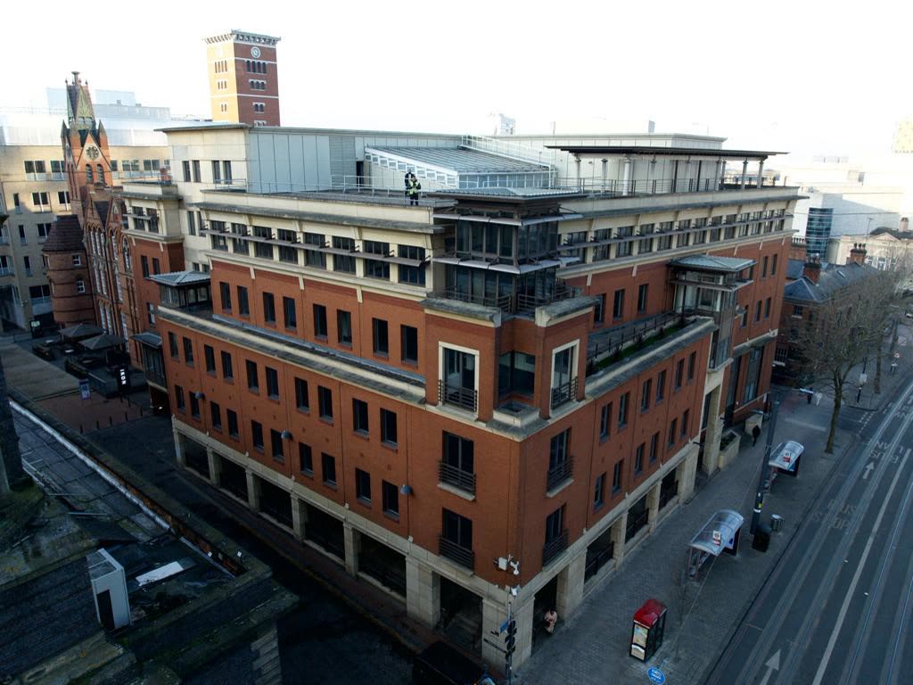 Birmingham commercial building, street-level aerial