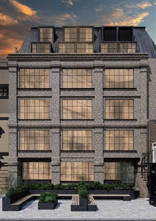 Townhouse rear elevation, dusk