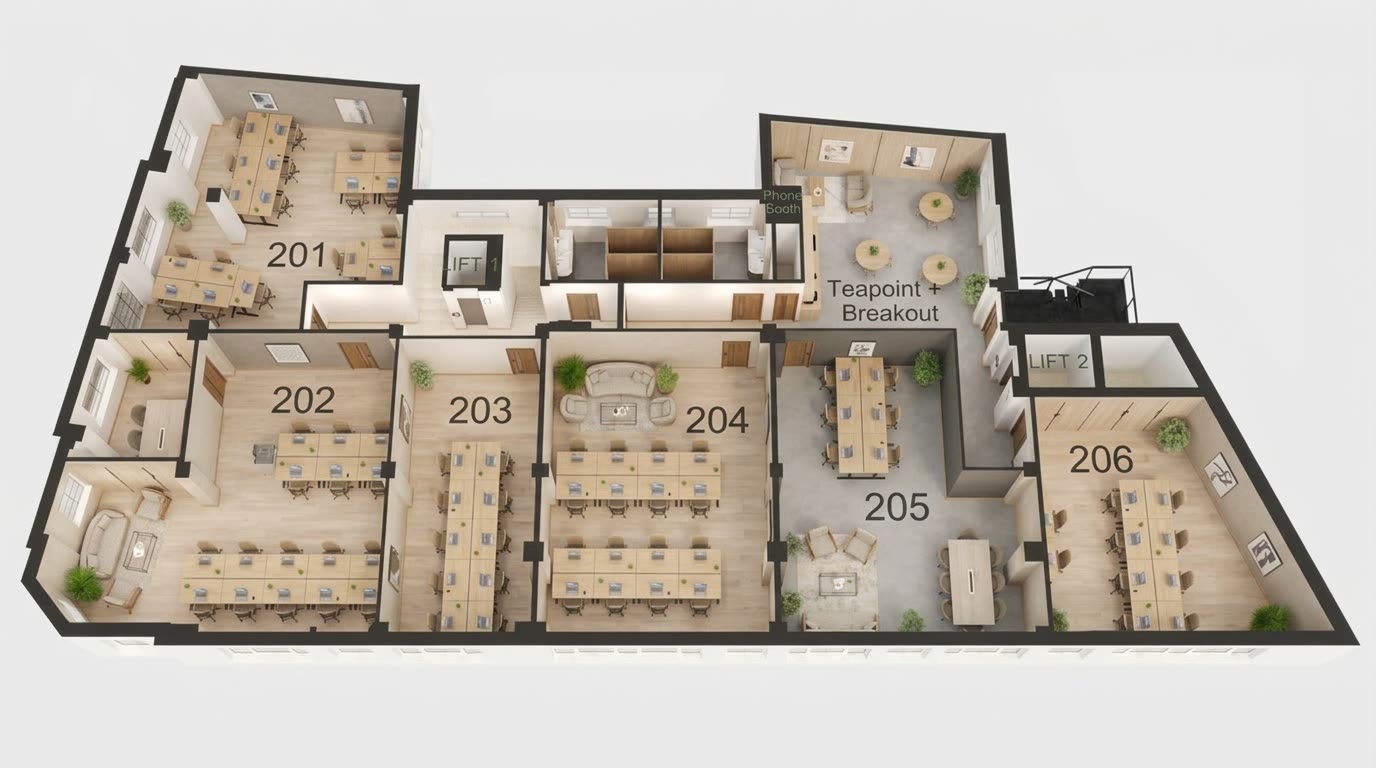 3D floor plan with Japandi-inspired fit-out